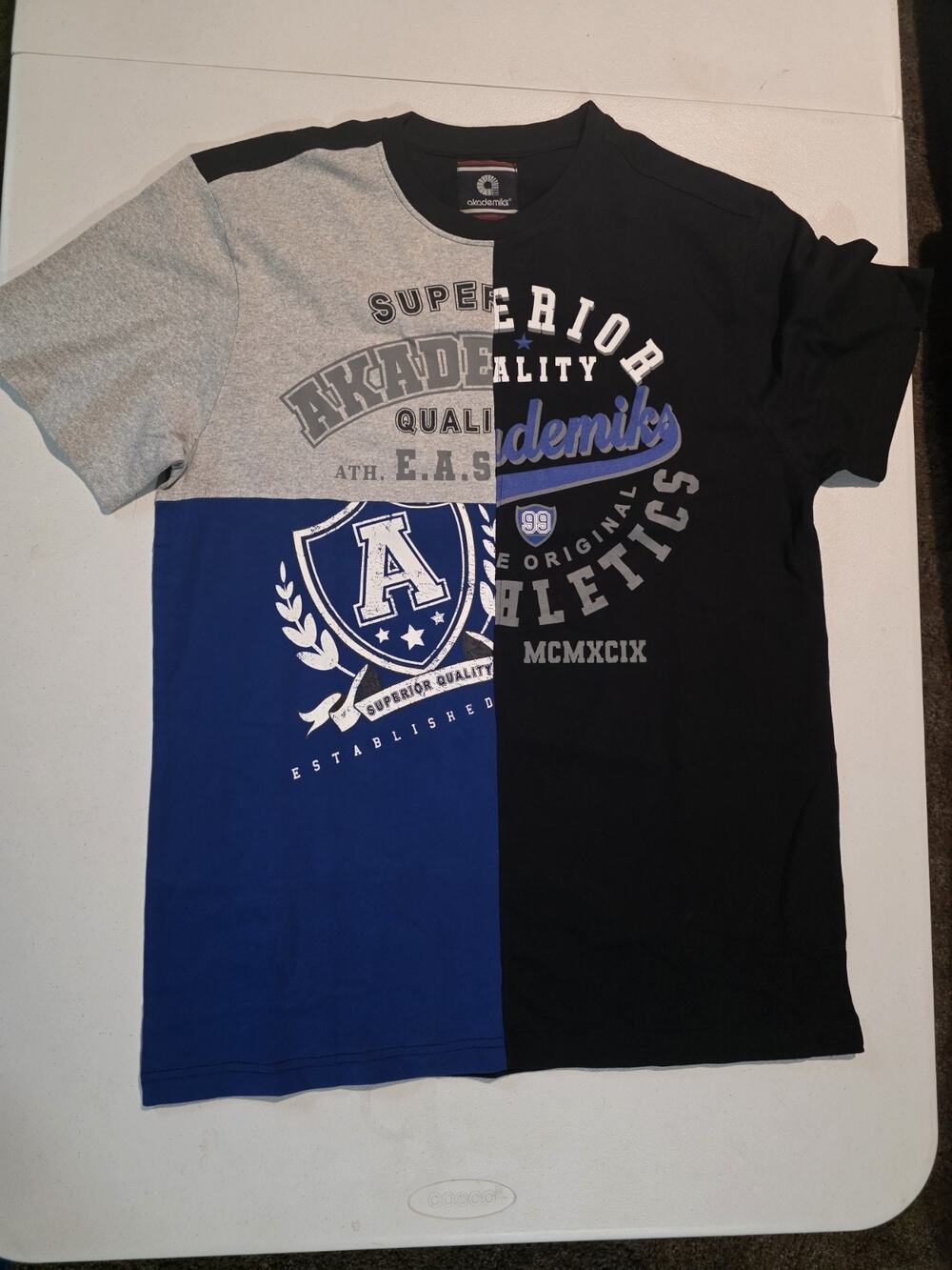 Akademiks T Shirt Mens L Y2K Hip Hop Streetwear Colorblock Varsity Graphic